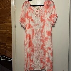 Coral and White Tie-Dye Dress